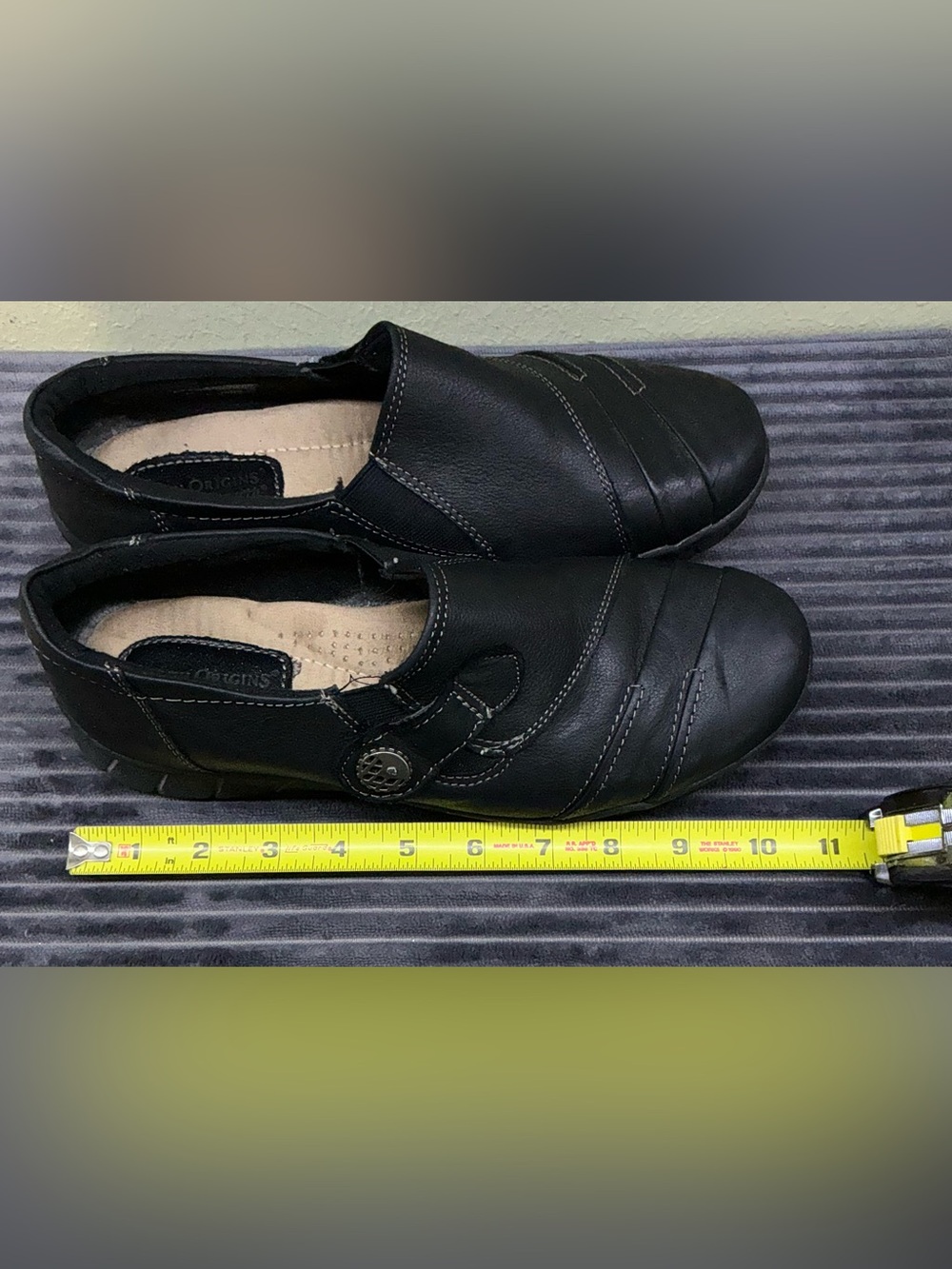 Earth Origins Naya Black Leather Flats Comfort Loafer Gorpcore Granolachic Sz 10 - Picture 10 of 10